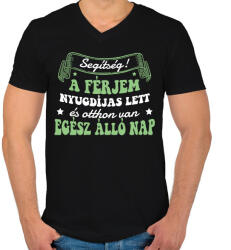 printfashion Nyugdíjas férjem van - Férfi V-nyakú póló - Fekete (9066775)