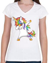 printfashion Dabbing unikornis - Női V-nyakú póló - Fehér (1103513)