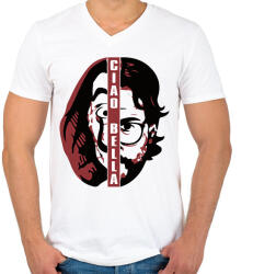 printfashion A Nagy Pénzrablás - Money Heist - La Casa de Papel - Férfi V-nyakú póló - Fehér (5768492)