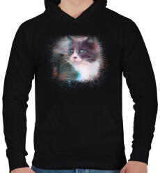 printfashion Fröcskölt macska - Férfi kapucnis pulóver - Fekete (40115)