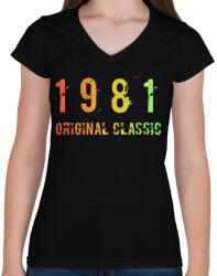 printfashion 1981 - Női V-nyakú póló - Fekete (4564634)