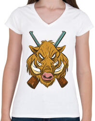 printfashion Vaddisznó - Női V-nyakú póló - Fehér (6098547)