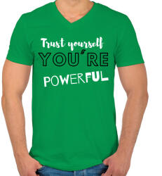 printfashion Trust yourself, you're powerful. - Férfi V-nyakú póló - Zöld (2472935)