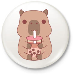 printfashion Bubble tea Capybara - Kitűző, hűtőmágnes - Fehér (13818043)