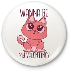 printfashion Cica - Wanna be my Valentine - Kitűző, hűtőmágnes - Fehér (4305058)