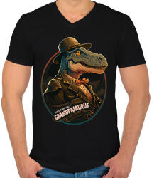 printfashion Nagypapaszaurusz T-REX Grandpasaurus - Férfi V-nyakú póló - Fekete (12472942)