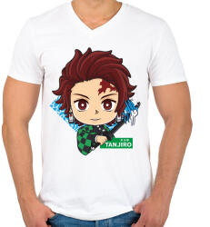 printfashion DS Tanjiro - Férfi V-nyakú póló - Fehér (5129533)