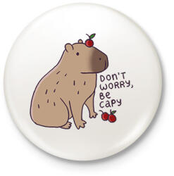 printfashion Capybara - don't worry, be capy - Kitűző, hűtőmágnes - Fehér (13231967)