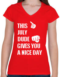 printfashion Ez a júliusi csávó szép napot kíván neked - Női V-nyakú póló - Piros (1420040)