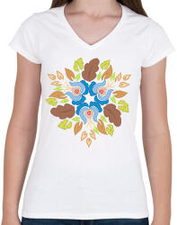 printfashion Népi motívumos mandala - Női V-nyakú póló - Fehér (13535451)