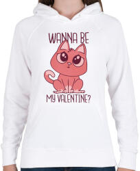 printfashion Cica - Wanna be my Valentine - Női kapucnis pulóver - Fehér (4304208)