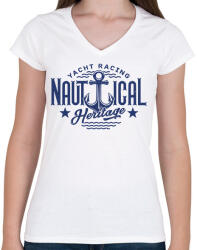 printfashion Yacht Racing - Női V-nyakú póló - Fehér (13270582)