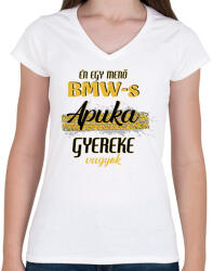 printfashion BMW-s apuka gyereke - Női V-nyakú póló - Fehér (7280405)