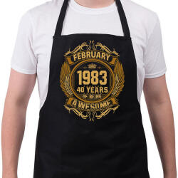 printfashion 1983 február 40 éves szülinap awesome - Kötény - Fekete (11624596)