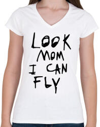 printfashion Look mom, i can fly! - Női V-nyakú póló - Fehér (15995119)