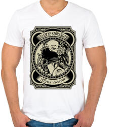 printfashion 1975 Velem ne szórakozz - Férfi V-nyakú póló - Fehér (5919686)