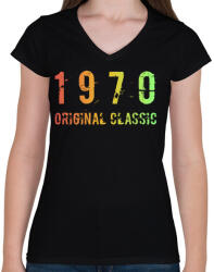 printfashion 1970 - Női V-nyakú póló - Fekete (4562118)