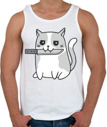 printfashion Macska késsel - Férfi atléta - Fehér (15591058)