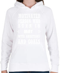 printfashion Májusi születésű motivált személy ambíciókkal és célokkal - Női kapucnis pulóver - Fehér (1404105)