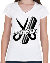 printfashion fodrász - Női V-nyakú póló - Fehér (7325764)