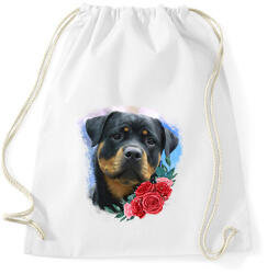 printfashion Rottweiler virággal - Sportzsák, Tornazsák - Fehér (13896794)