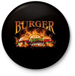 printfashion Burger - Kitűző, hűtőmágnes - Fekete (16179702)
