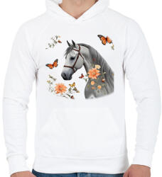 printfashion ló virágokkal és pillangókkal2 - Férfi kapucnis pulóver - Fehér (15654911)