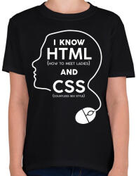 printfashion I know HTML and CSS - Gyerek póló - Fekete (7241684)