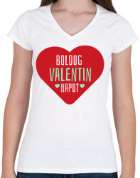 printfashion Valentin nap - Női V-nyakú póló - Fehér (2190522)