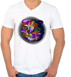 printfashion Szivárványcic - Férfi V-nyakú póló - Fehér (4979506)