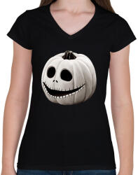 printfashion Halloween tökfej - Női V-nyakú póló - Fekete (1858393)