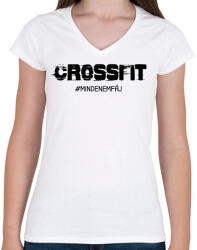 printfashion Crossfit - #mindenemfáj - Női V-nyakú póló - Fehér (11722785)
