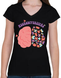 printfashion Neurodiverzitás - Női V-nyakú póló - Fekete (13246532)