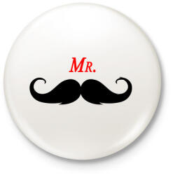 printfashion MR. Mustache - Kitűző, hűtőmágnes - Fehér (3083628)