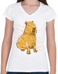 printfashion Capybara - Női V-nyakú póló - Fehér (15681569)