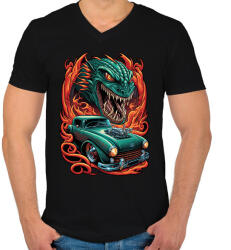 printfashion Hot Rod Retro autó sárkánnyal - Férfi V-nyakú póló - Fekete (13203845)