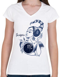 printfashion skorpió - Női V-nyakú póló - Fehér (14166826)