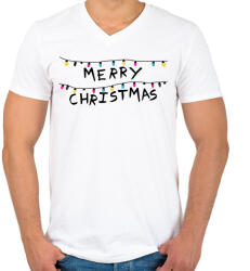 printfashion Merry Christmas - Férfi V-nyakú póló - Fehér (2044298)