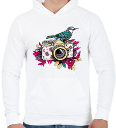 printfashion Vintage fotós virágokkal - Férfi kapucnis pulóver - Fehér (13036611)