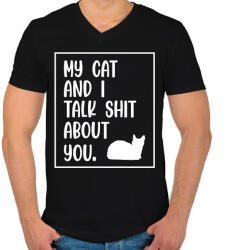 printfashion My cat and I - White - Férfi V-nyakú póló - Fekete (7047067)