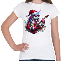 printfashion Vicces karácsonyi gitáros rocker party unikornis - Női póló - Fehér (15233242)
