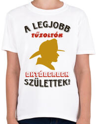 printfashion Tűzoltó szülinapja október - Gyerek póló - Fehér (5777929)