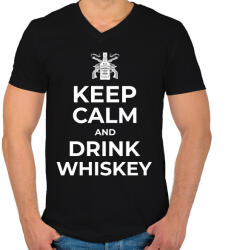 printfashion DRINK WHISKEY - Férfi V-nyakú póló - Fekete (10354760)