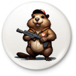 printfashion fegyveres bober - Kitűző, hűtőmágnes - Fehér (15628682)