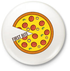 printfashion Páros póló - First bite pizza - Kitűző, hűtőmágnes - Fehér (4262498)