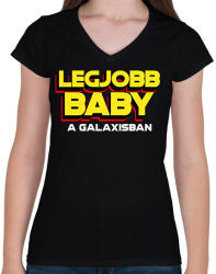 printfashion LEGJOBB BABY A GALAXISBAN - Női V-nyakú póló - Fekete (11555871)