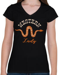 printfashion Western Lady - Női V-nyakú póló - Fekete (7507744)