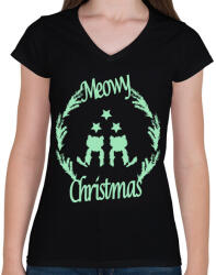 printfashion meowy green - Női V-nyakú póló - Fekete (5770243)