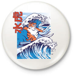 printfashion Szörfös tigris - Kitűző, hűtőmágnes - Fehér (6101874)