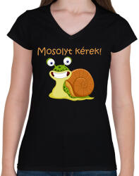 printfashion Mosolyt kérek - Női V-nyakú póló - Fekete (13903792)